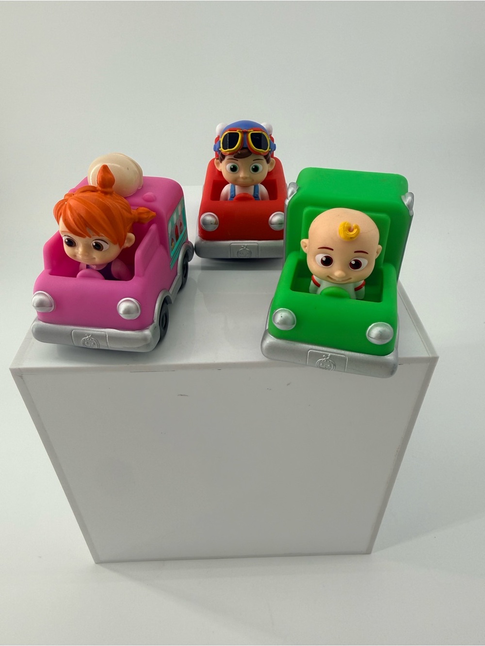 Three-Pack Kids Push Cars Toy Set in Pink, Red & Green